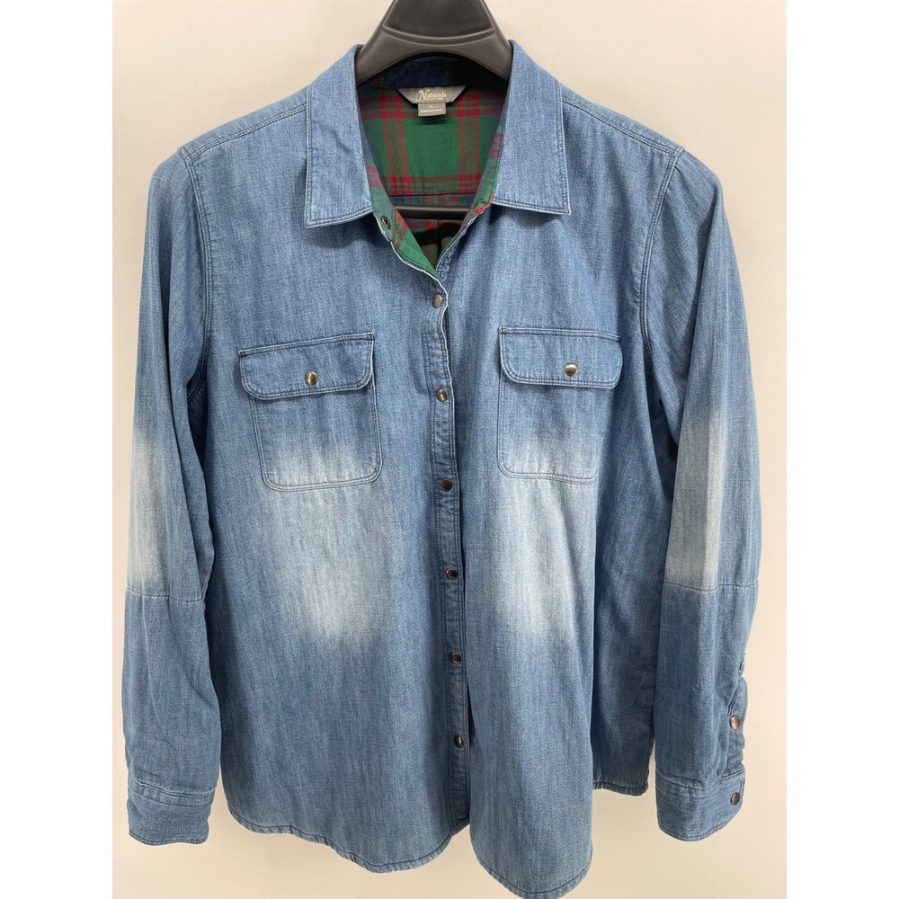 Natural Reflections Womens XL Denim Shirt Plaid Flannel Lined‎ Snap Blue Western
